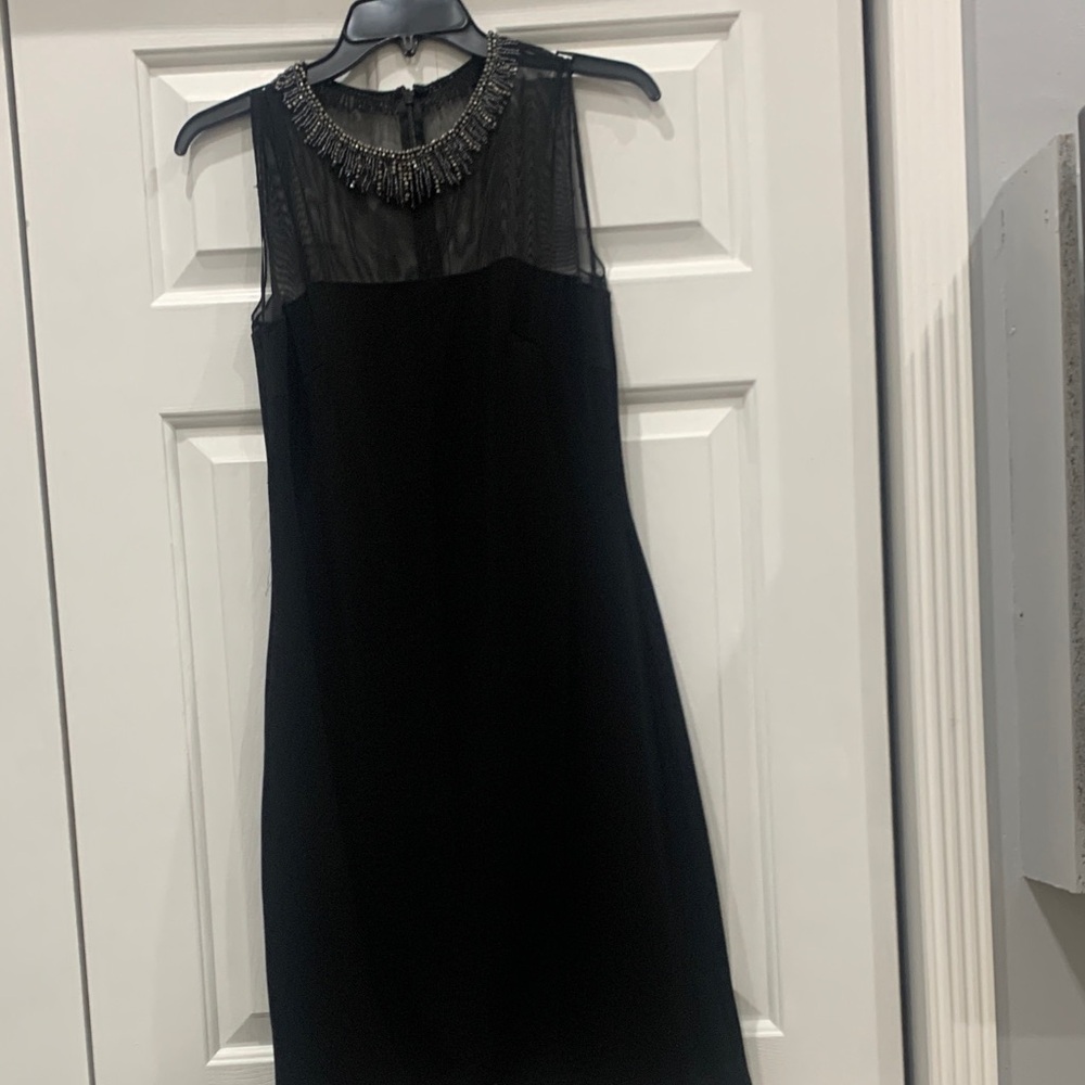 Carmen Marc Valvo Black Dress with Embellished Neckline